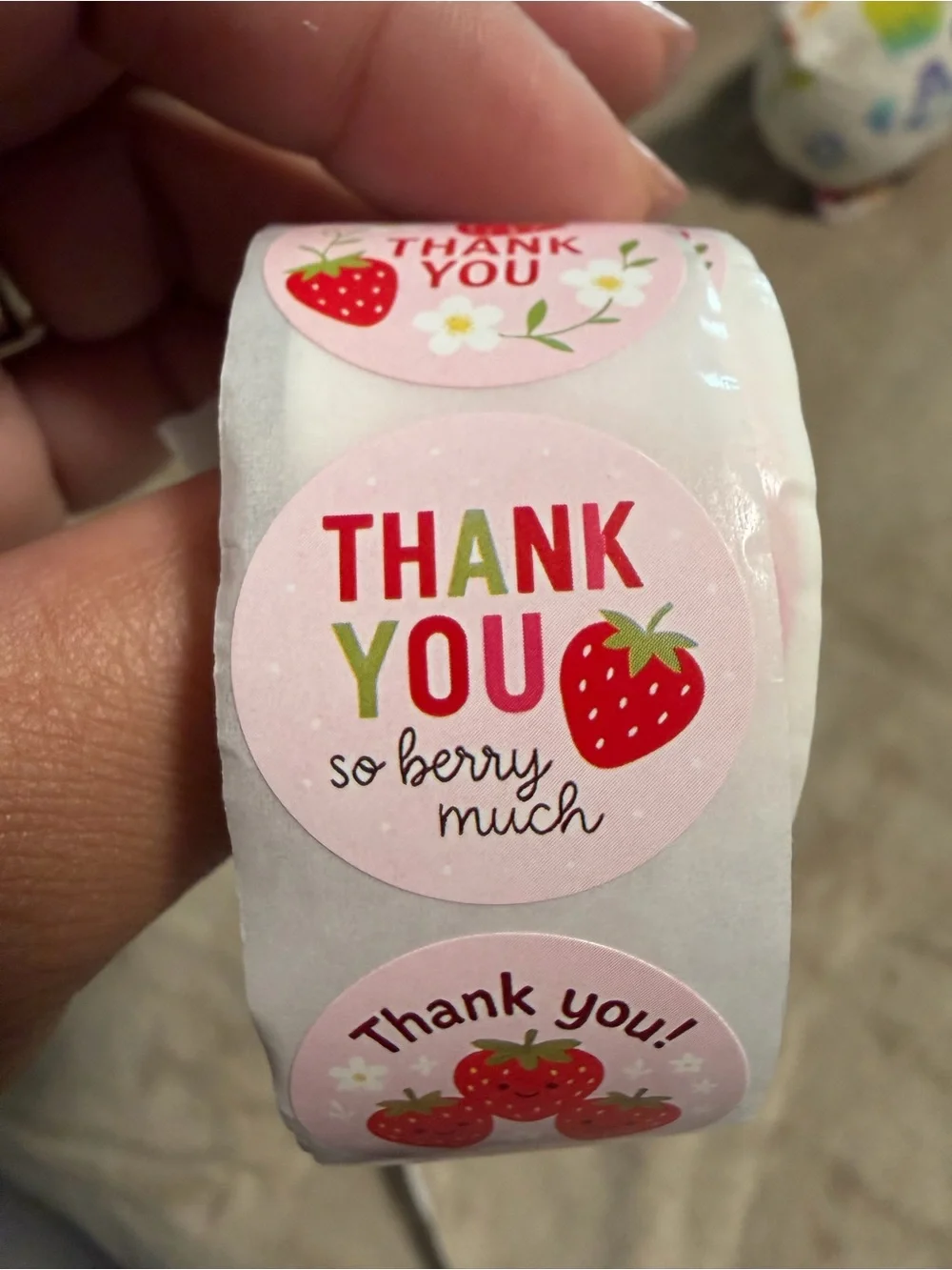 200 Thank You Strawberry Round Sticker Labels - Pink